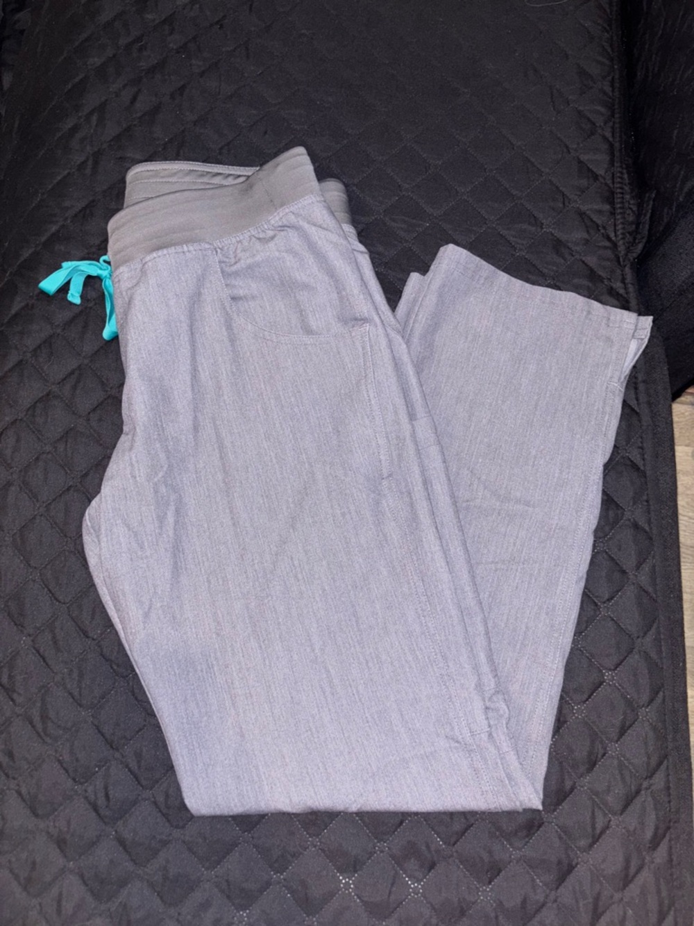 Figs Light Gray Drawstring Pants with Teal Tie